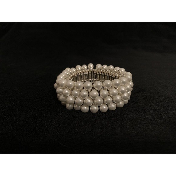 Faux Pearl Bracelet Chunky Stretchable Vintage - Picture 8 of 10